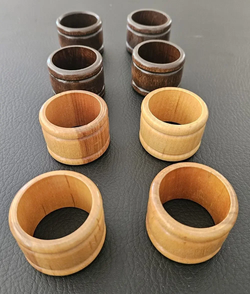 Vintage Wooden Napkin Rings Light/Dark Wood MCM Farmhouse Rustic Set Of 8
